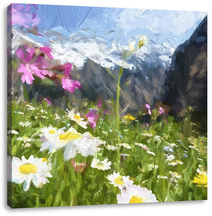 Schöne weite Blumenwiese, Format: 70x70 auf Leinwand, XXL riesige Bilder fertig gerahmt mit Keilrahm