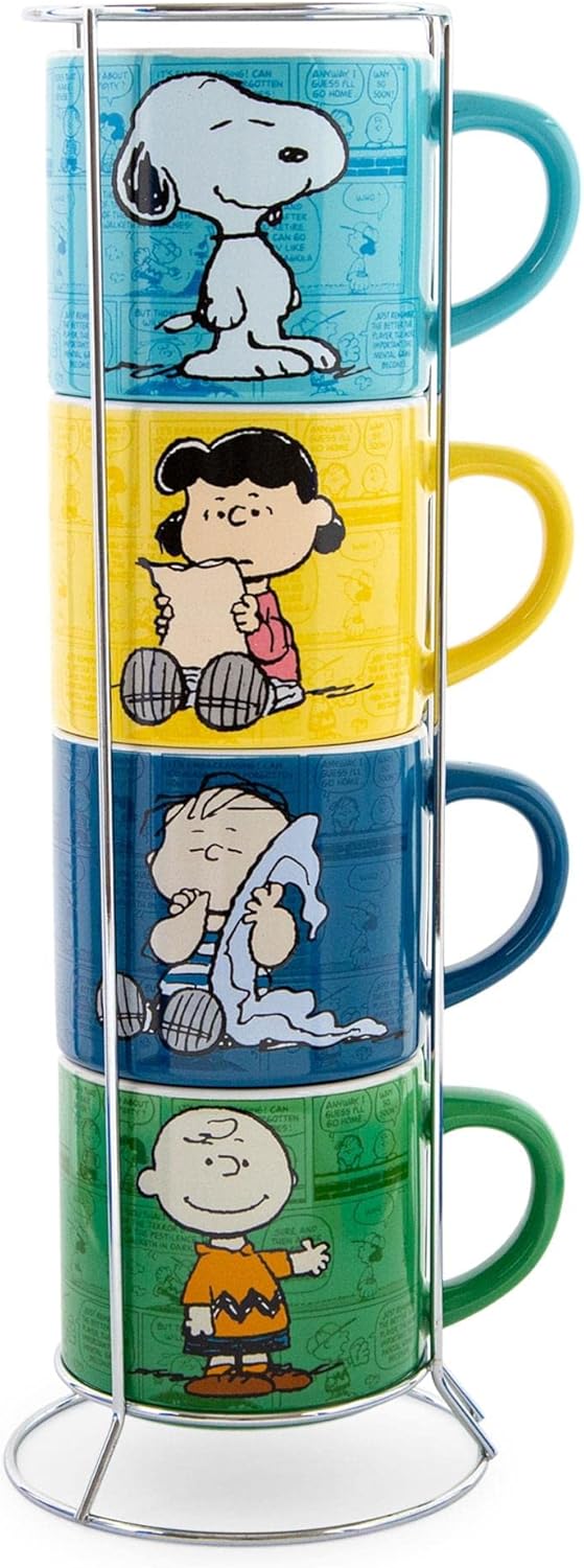 Silver Buffalo Peanuts Comic Strip Keramikbecher-Stapel, 294 ml Erdnüsse, Klassisch