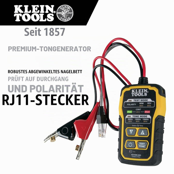 KLEIN TOOLS Tongenerator Leitungssucher, Toner-Pro, Telefon (RJ11 und RJ12), Daten (RJ45) Koax und w