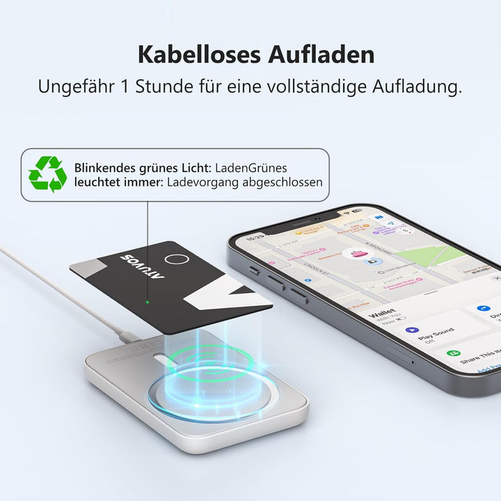 ATUVOS Air Tag Card Wallet Tracker Karte Thin 1.6mm, Wiederaufladbarer Geldbörsenfinder Kompatibel m