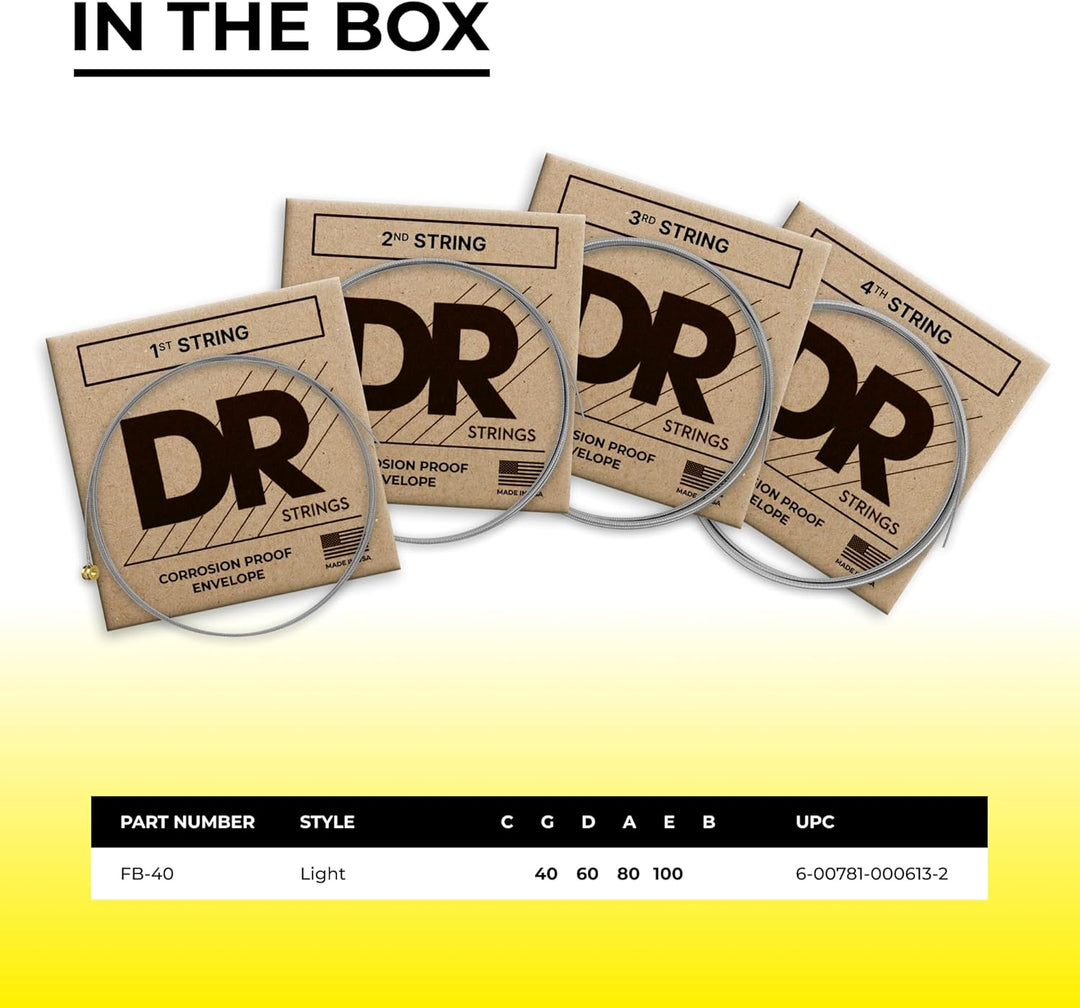 DR Strings FAT-BEAM™ - Stainless Steel Bass Strings: Light 40-100