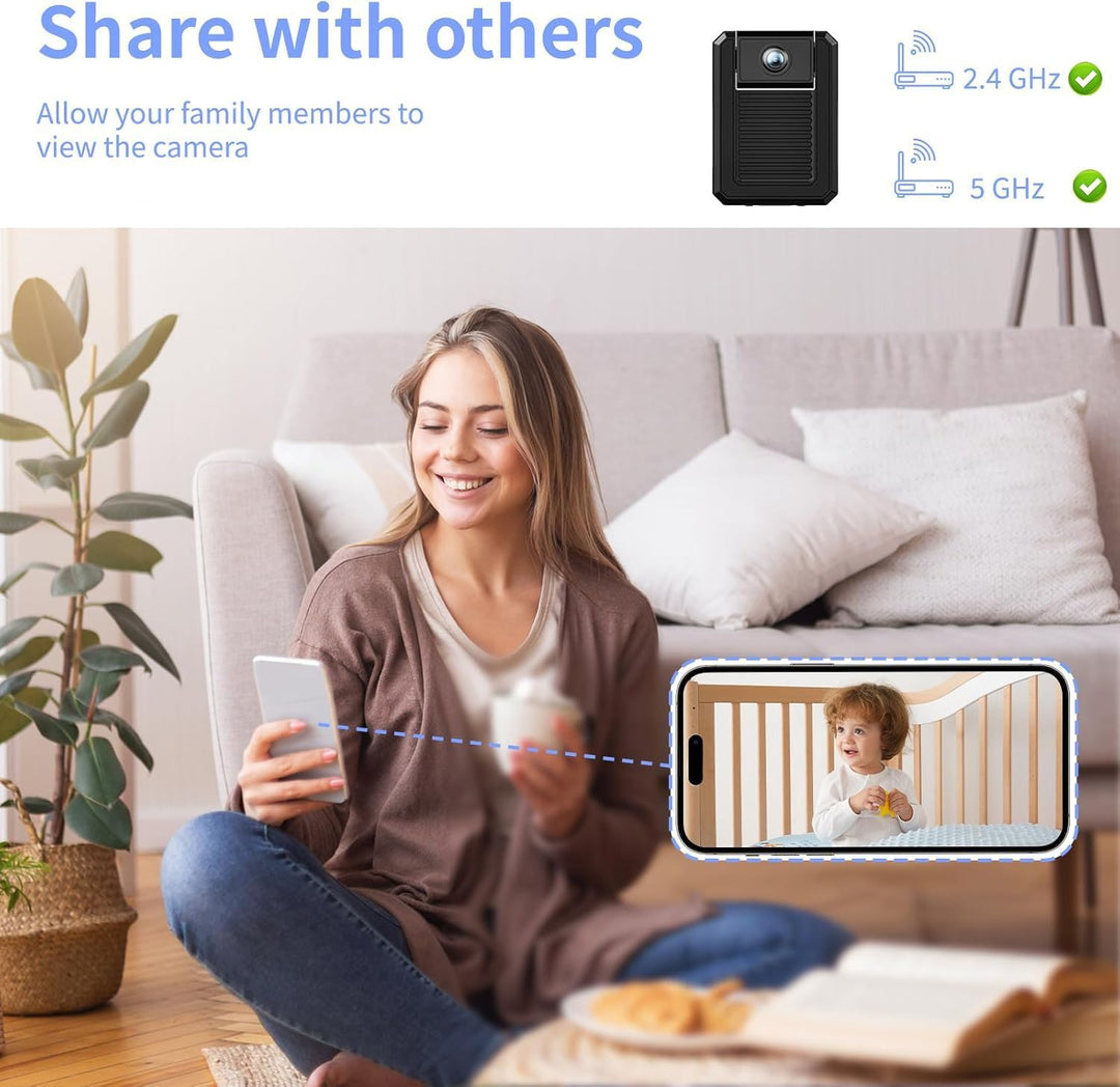 4K Mini Kamera Innen Akku, 2.4/5 Ghz WLAN Innenkamera | 180° drehbarem Objektiv automatische, Bewegu