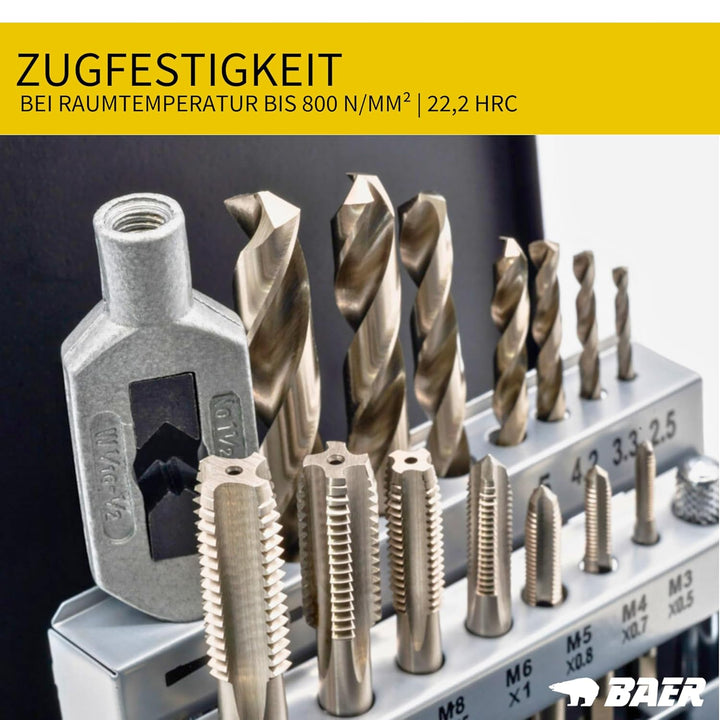 BAER Gewindeschneider Set HSSG: Einschnittgewindebohrer, Kernlochbohrer, Windeisen: M 3-12 - Gewinde