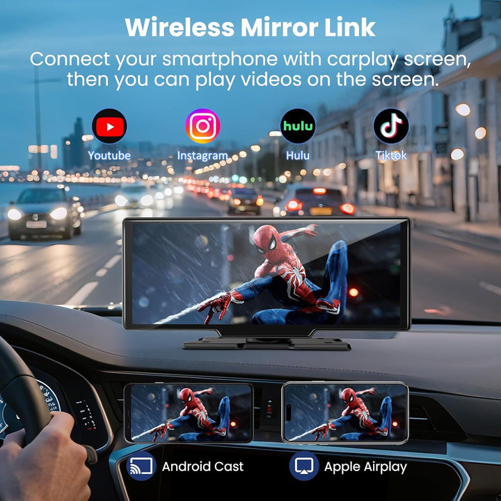 11 Zoll Wireless Carplay Display Für A-ppIe CarPlay und Android Auto mit 4K Dashcam 1080P Rückfahrka