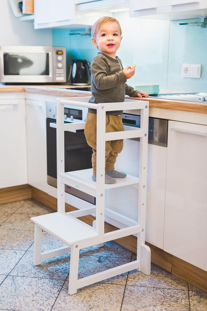 Fillikid Kinder Lernturm | Entdeckertum mitwachsend aus Buchenholz | Lerntower Montessori Lernstuhl