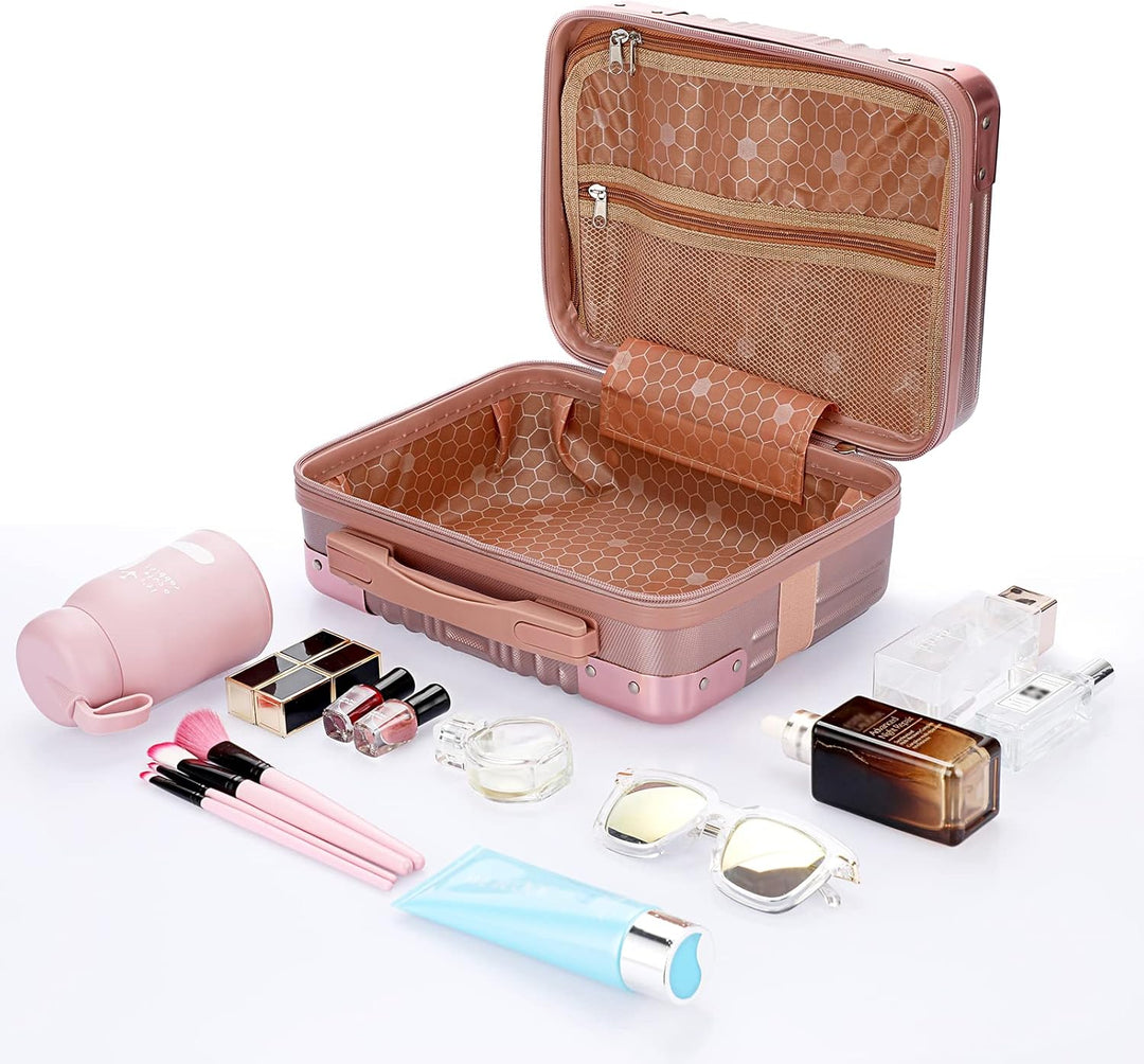 BSTKEY Tragbare Hartschalen-Kosmetik-Reisetasche, kleines Reise-Handgepäck mit Gummiband, Mini-ABS-T