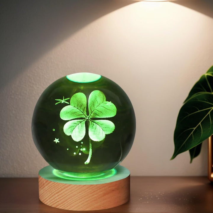 Silvester Led Schneekugel Weihnachten Weihnachtsdeko, 3D Neujahrsgeschenke Kleeblatt Kristallkugel G