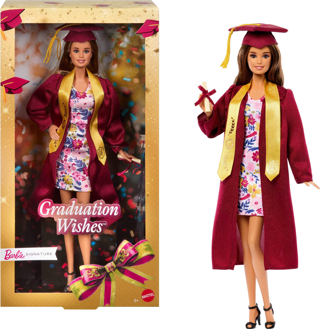 Barbie Signature Graduation Wishes Modepuppe mit burgunderrotem Talar und Hut mit Quaste, Spielzeug