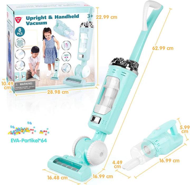 PLAY 2 in 1 Kinder Staubsauger Set, Elektrischer Staubsauger Spielzeug mit Eva-Granulat, Saugen und