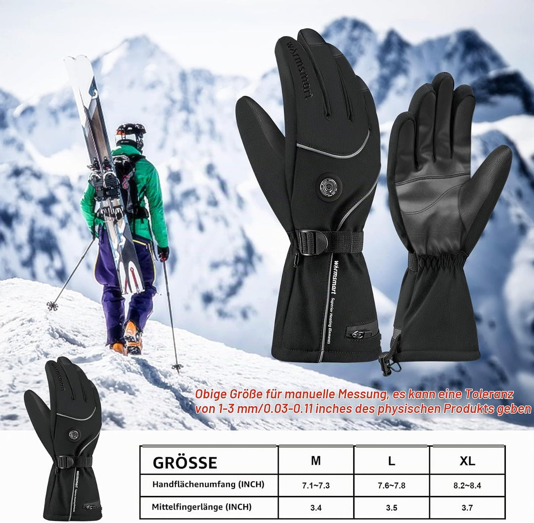 Beheizbare Handschuhe, 7.4V 3000mAh Beheizte Handschuhe für Damen Herren, Winddicht Touchscreen Heiz