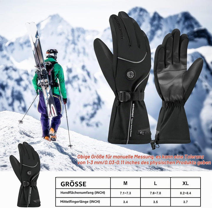 Beheizbare Handschuhe, 7.4V 3000mAh Beheizte Handschuhe für Damen Herren, Winddicht Touchscreen Heiz