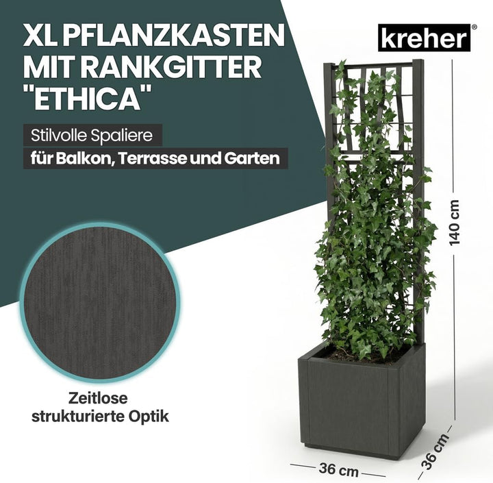 2 x Kreher® XL Rankgitter, Spalier mit Pflanzkasten aus robustem Kunststoff. In verschiedenen Grösse