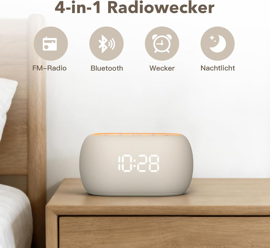 ANJANK Digitaler Radiowecker 4-in-1 mit Bluetooth Lautsprecher, Wecker mit 7 Farben Nachtlicht, UKW