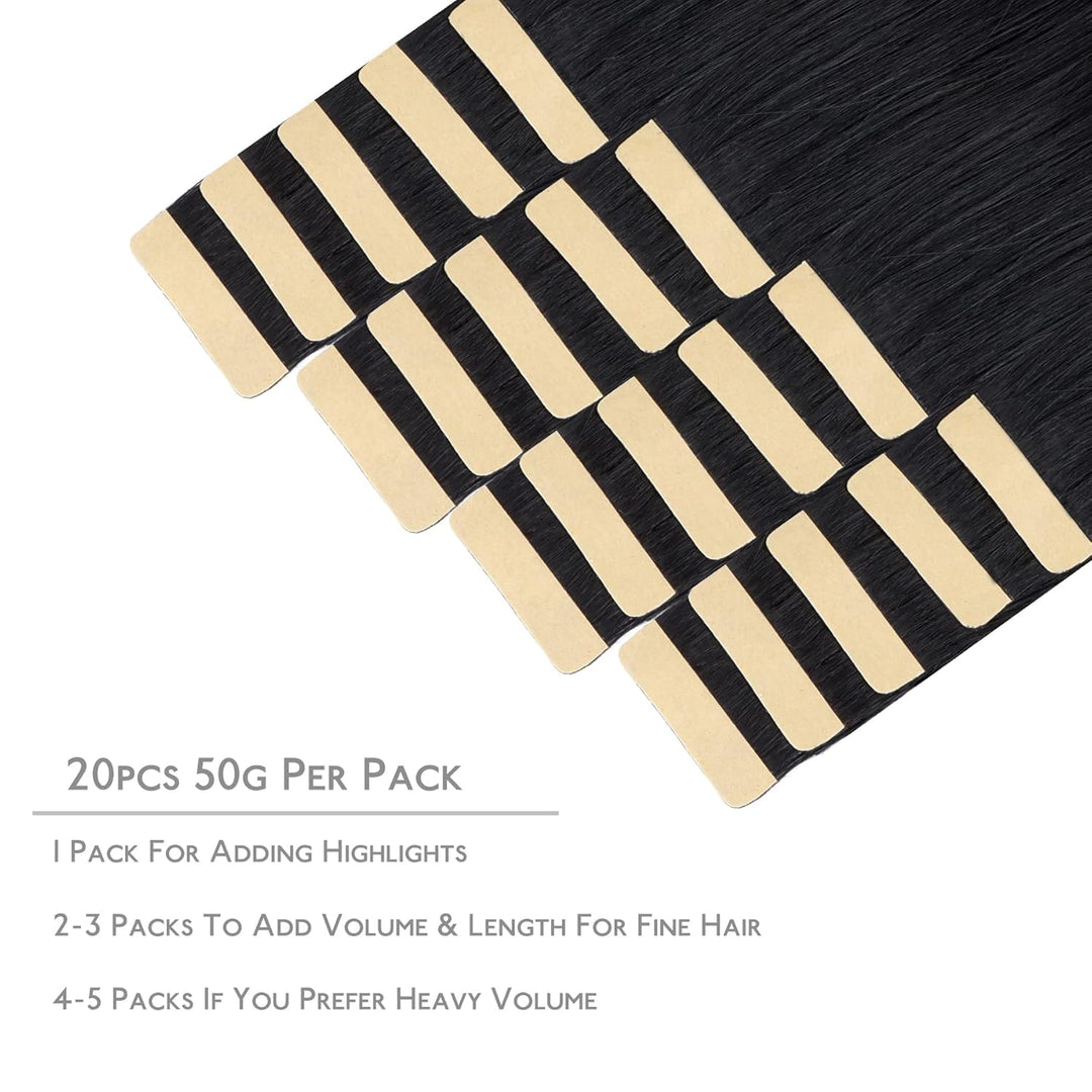 WENNALIFE Tape Extensions Echthaar, 20pcs 40g 30cm 12 Zoll Tief Schwarz Remy Invisible Tape Extensio