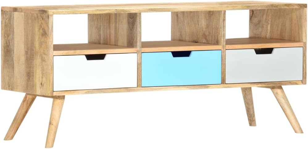 vidaXL Mangoholz Massiv TV Schrank mit 3 Schubladen 3 Fächern TV Möbel Lowboard Fernsehschrank Ferns