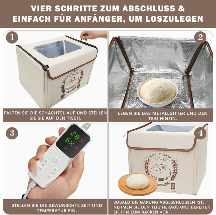 Brot Gärbox Sauerteig mit Heizung, Faltbare Teiggärbox Mit Deckel, Temperatureinstellung und Zeitste