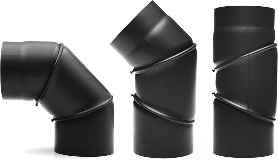 raik Rauchrohrbogen Ofenrohrbogen 0-90° drehbar 3-teilig 120 mm Durchmesser Stahlblech 2 mm Schwarz