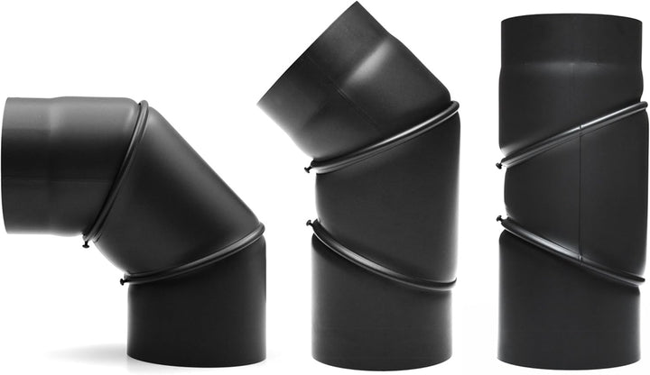 raik Rauchrohrbogen Ofenrohrbogen 0-90° drehbar 3-teilig 120 mm Durchmesser Stahlblech 2 mm Schwarz