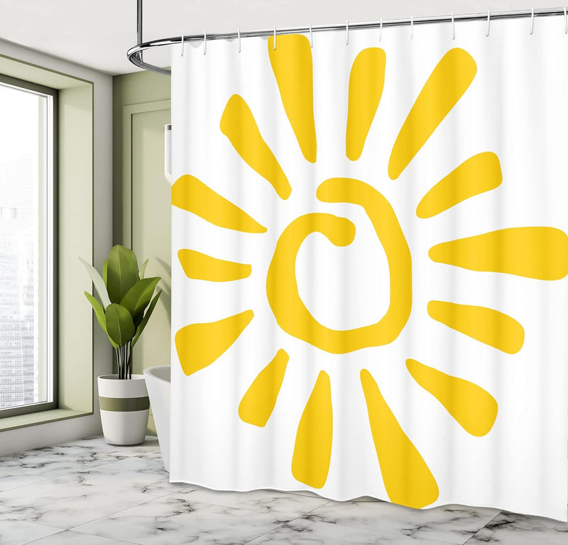 ABAKUHAUS Sonne Duschvorhang, Doodle Sun Burst Sommer, mit 12 Ringe Set Wasserdicht Stielvoll Modern