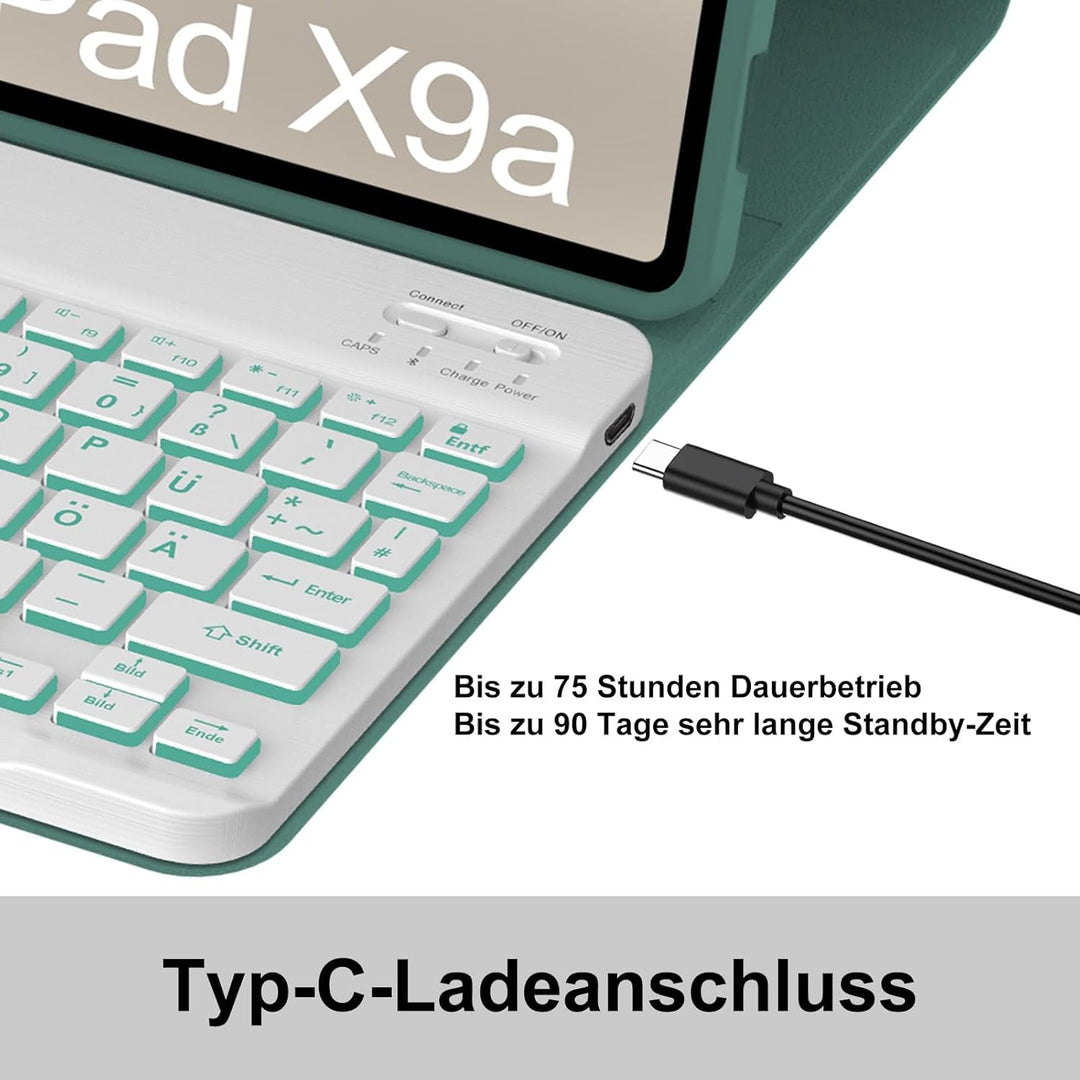 Hülle mit Tastatur für Honor Pad X9a 2025 11,5 Zoll, Abnehmbare Bluetooth Tastatur mit Deutschem QWE