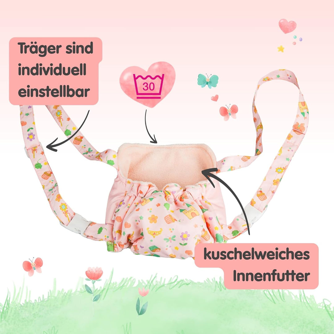 Heless 520 - Puppenzubehör Tragesitz "Prinzessin Emily", in Rosa, für Puppen und Kuscheltiere aller