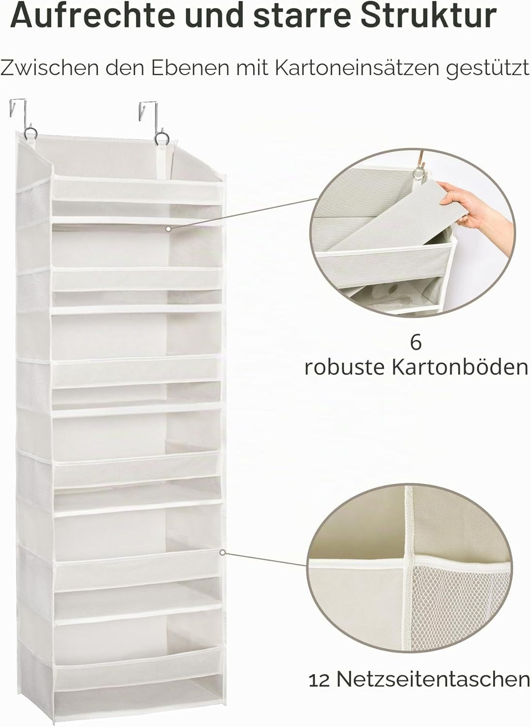 ULG Over The Door Organizer mit 6 grossen Fächern, 12 Seitentaschen, 50lbs Gewichtskapazität für Sch