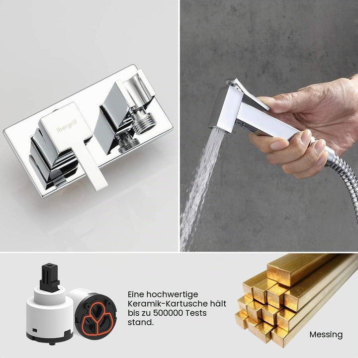 Ibergrif M22011 - Unterputz Eckig WC-Bidet Handbrause Set mit Dusche und Halter, Schlauch, Warmes un