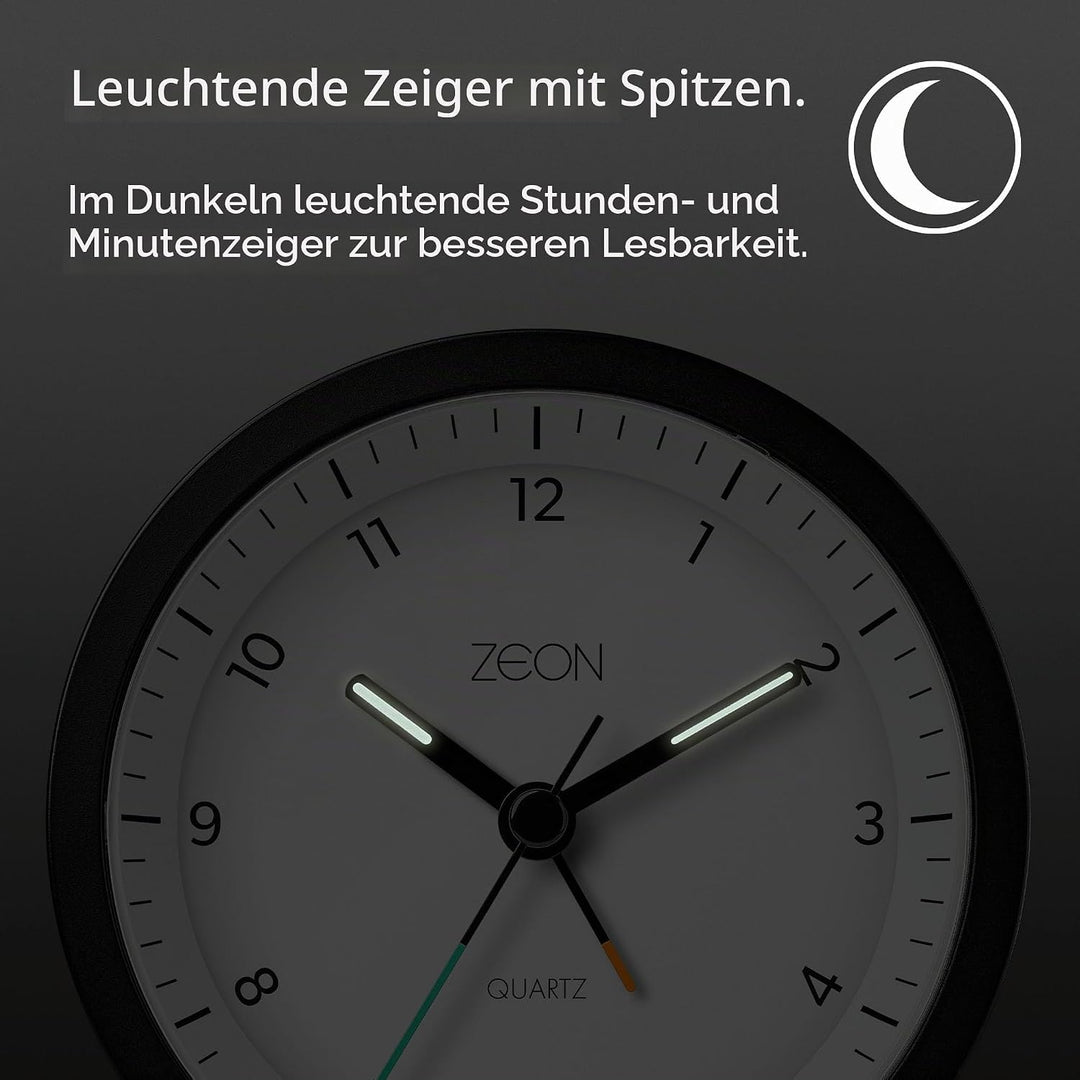 ZEON runder analoger Wecker mit Licht- und Schlummerfunktion, geräuschloser, batteriebetriebener Nac