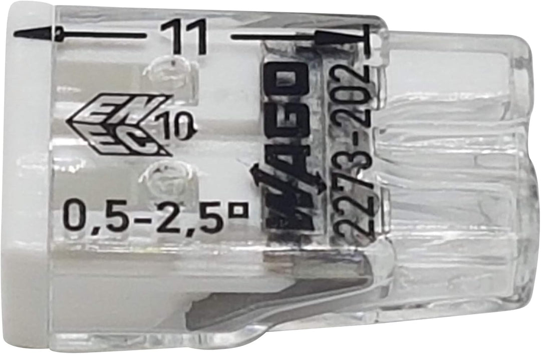 WAGO Wago 2273-202 Kompaktklemme, 0,5-2,5 mm, 2-polig, transparent, weiss, 100 Stück