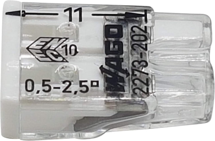 WAGO Wago 2273-202 Kompaktklemme, 0,5-2,5 mm, 2-polig, transparent, weiss, 100 Stück