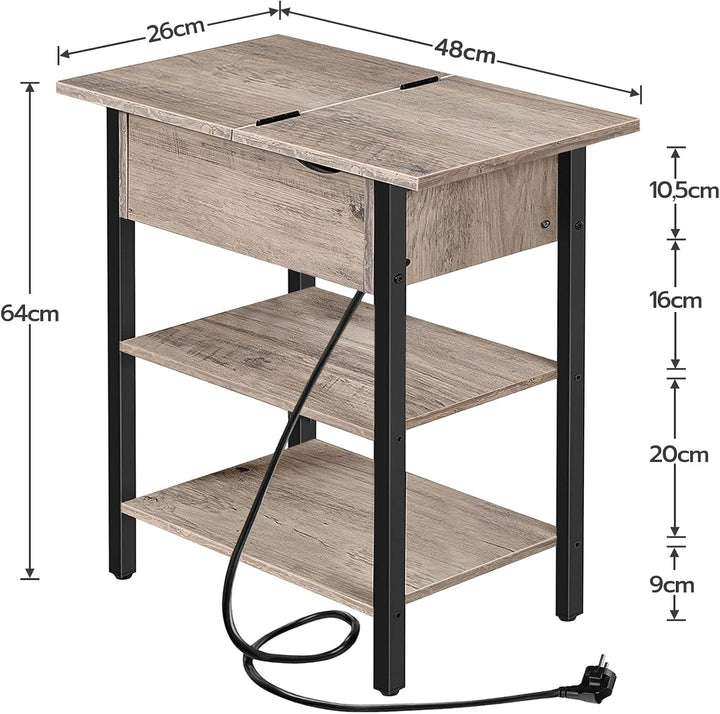 HOOBRO Beistelltisch, Flip-Top Sofatisch mit Ladestation und Ablagefläche, Schmaler Nachttisch für k
