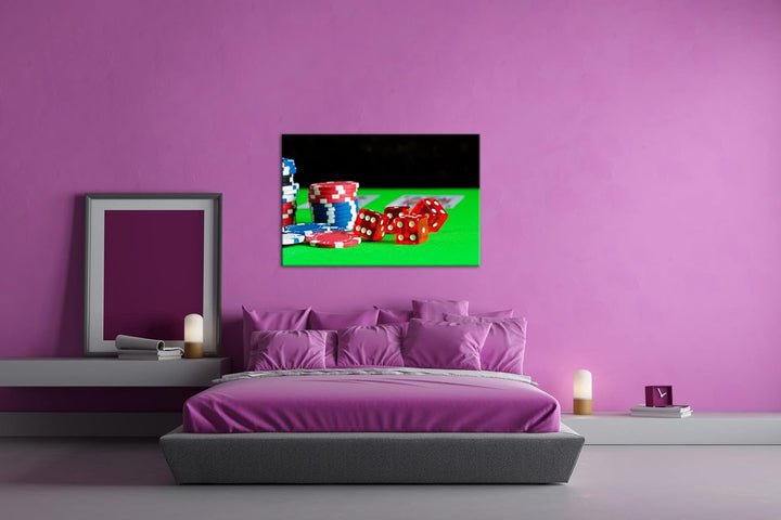 deyoli Glücksspiel Würfel und Poker Chips Format: 80x60 als Leinwandbild, Motiv fertig gerahmt auf E