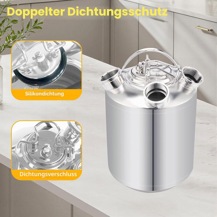 10L Bier Reinigungsfass Edelstahl, 3 Kopf ReinigungsbehäLter mit Deckel und Keg-Spiessen A,A,S, Bier