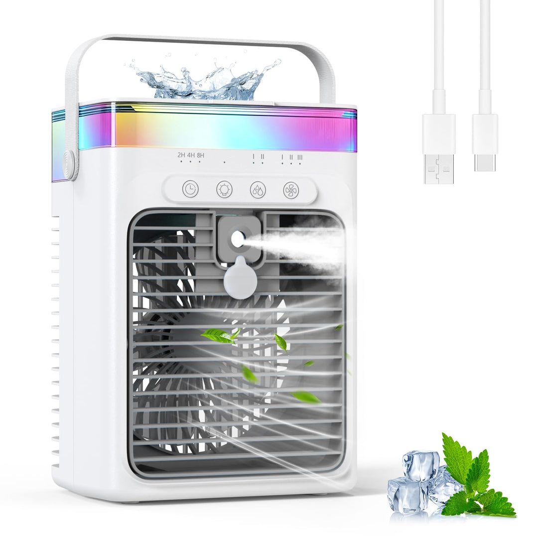 Tragbares Klimagerät, 3-in-1 Verdunstungskühler mit 3 Geschwindigkeiten & 2 Nebelmodi, 1000ml Mini K