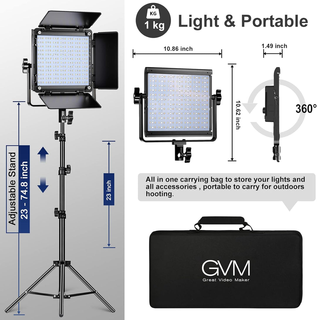 GVM LED Videoleuchte mit Stativ, APP Steuerung 800D RGB Videolicht led, dimmbares 3200-5600K LED Stu