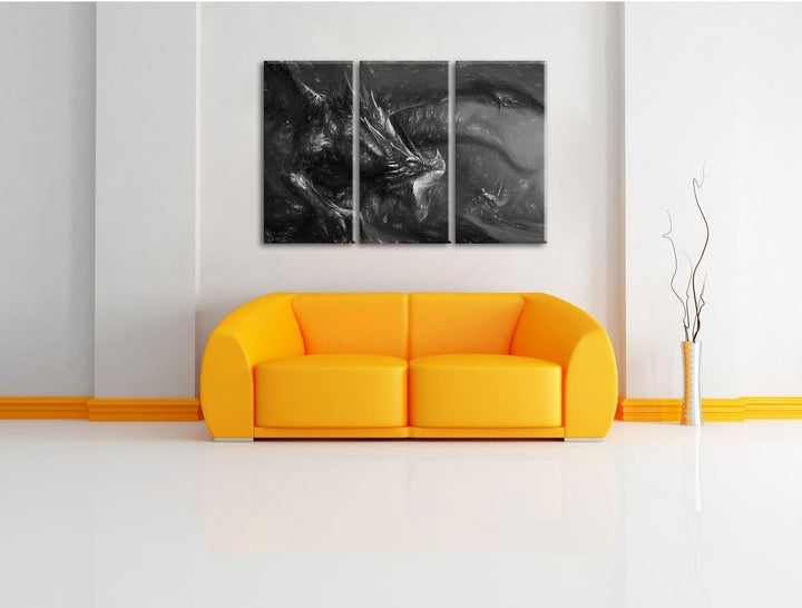 Pixxprint Kampf zwischen Mensch und Drache als Leinwandbild/Grösse: 3 Teilig (120x80 cm) cm/Wandbild