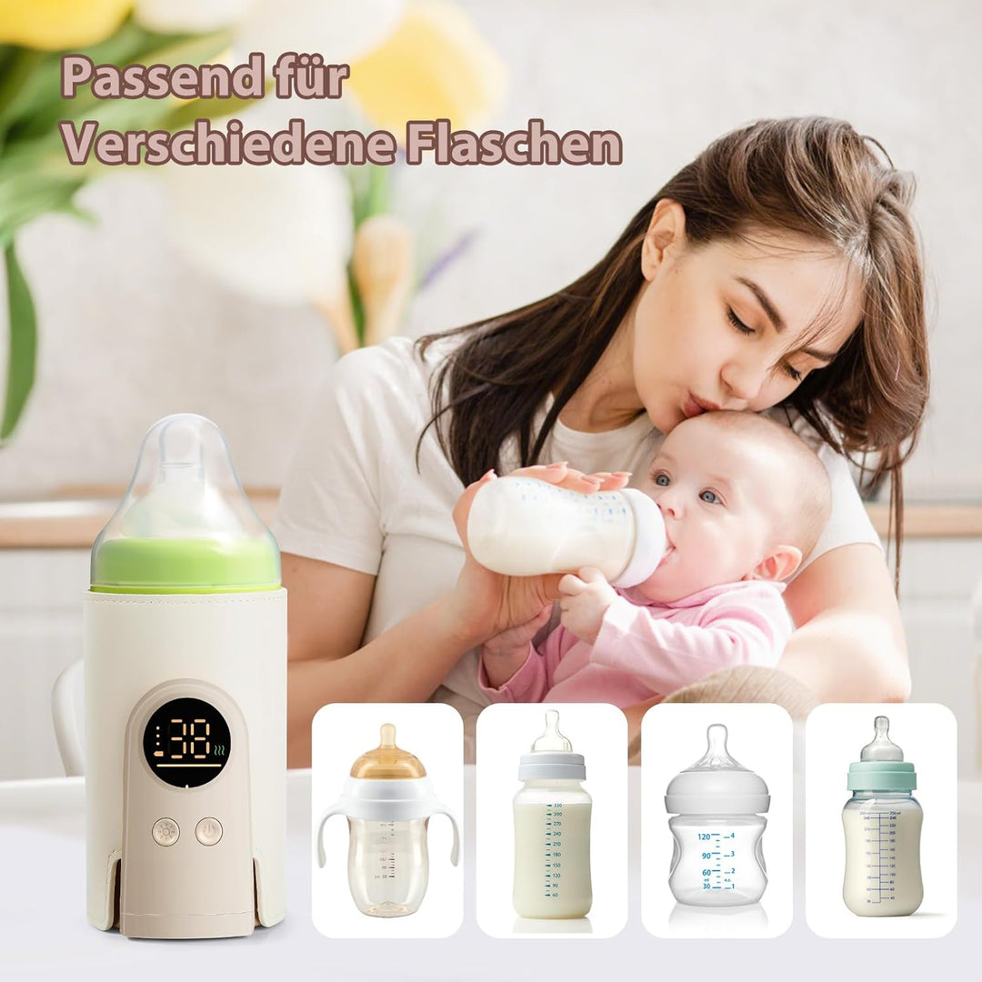 Tragbarer Flaschenwärmer Baby, Flaschenwärmer Baby Unterwegs mit LCD-Display, USB-Aufladung, 6 Einst