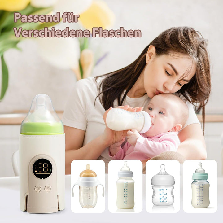 Tragbarer Flaschenwärmer Baby, Flaschenwärmer Baby Unterwegs mit LCD-Display, USB-Aufladung, 6 Einst