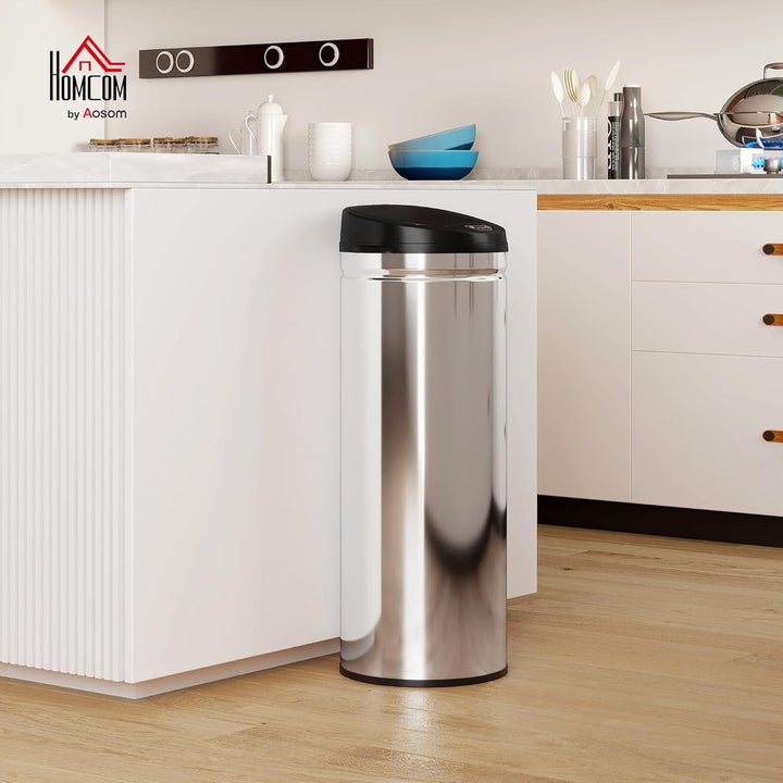 HOMCOM Mülleimer mit Sensor 50L Edelstahl Automatischer Leiser Mülleimer mit Soft-Close-Deckel, Bewe