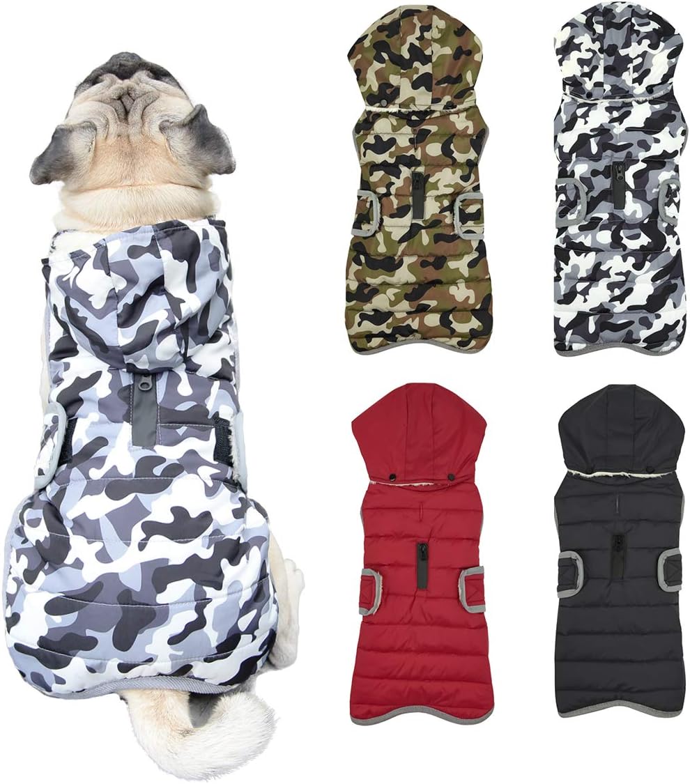 Winter Hundejacke with Abnehmbarem Hut, Hundemantel Wasserdicht Reflektierend Hund Mantel Warme Hood