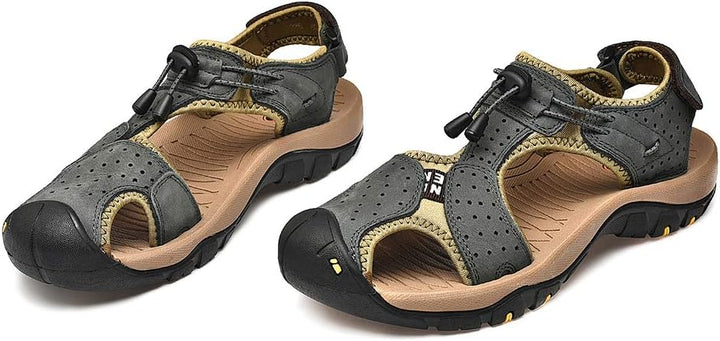 rismart Herren Closed Zu Draussen Sport Trekking Schuhe Leder Sandalen 39 EU Dunkelgrau, 39 EU Dunke