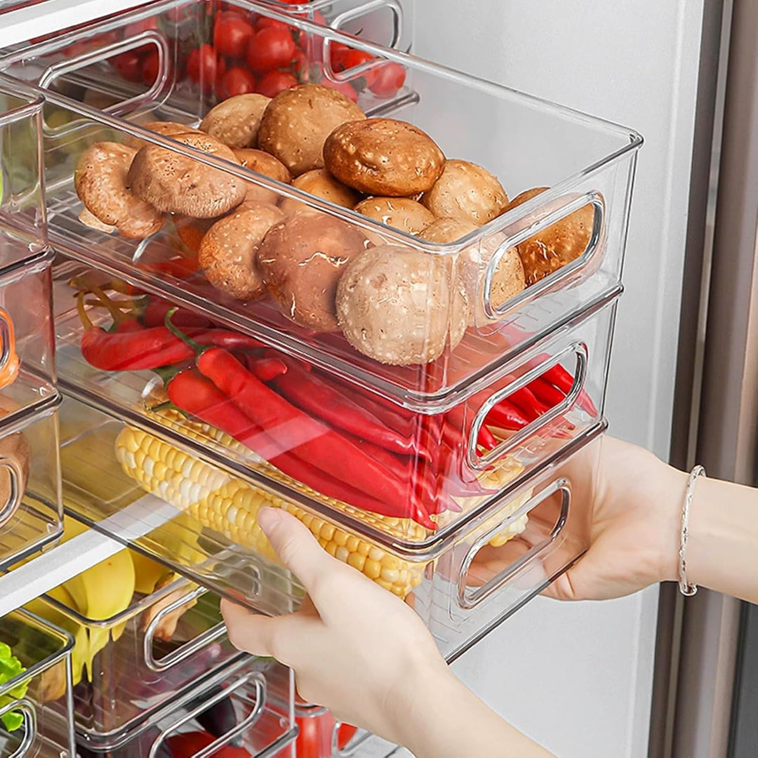 10 x Kühlschrank Organizer Stapelbar, Aufbewahrungsbox Küche Organizer 26x15.4x7.1xm/25.3x9.7x7cm