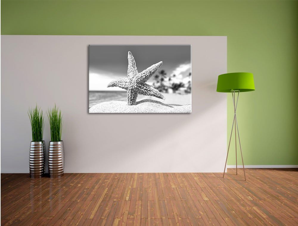 Pixxprint Seestern im Sandstrand von Palm Beach Kunst B&W, Format: 100x70 auf Leinwand, XXL riesige