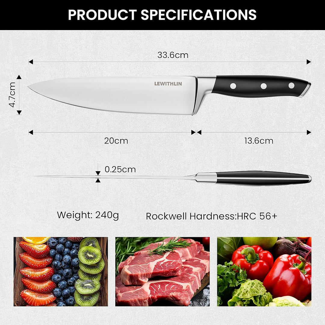 Kochmesser 20cm Profi Küchenmesser Messer Scharf Deutsch 1.4116 Edelstahl Chefmesser Tranchiermesser