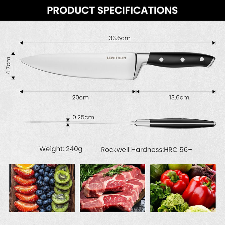 Kochmesser 20cm Profi Küchenmesser Messer Scharf Deutsch 1.4116 Edelstahl Chefmesser Tranchiermesser