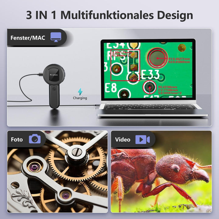 Digitales Lupe mit LED-Licht, Digitale Handlupe mit 1.7" IPS-Bildschirm, Handmikroskop mit Licht, Le