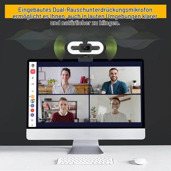 GKEAPZA Webcam mit Ringlichtmikrofon - Streaming Web Kamera, 1080P Full HD Pro Kamera für PC Mac Lap