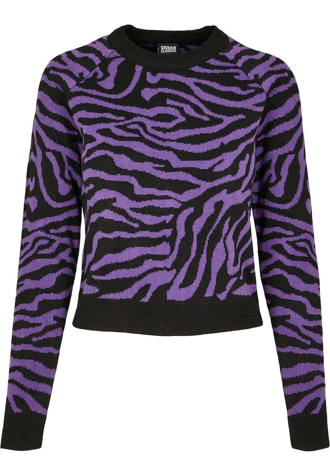 Urban Classics Damen Ladies Short Tiger Sweater Pullover, Mehrfarbig (Blk/Pur 00040), Small (Herstel