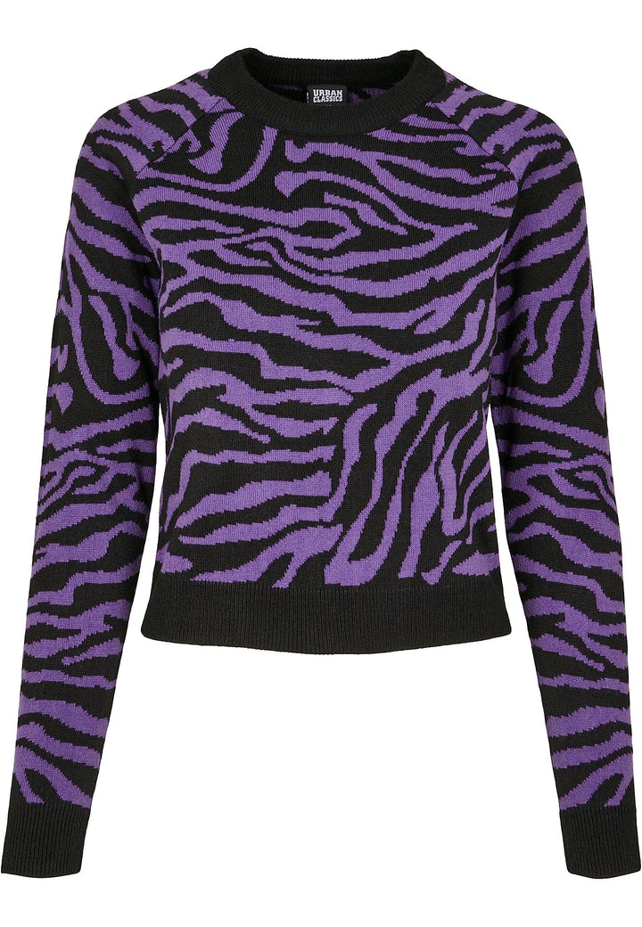 Urban Classics Damen Ladies Short Tiger Sweater Pullover, Mehrfarbig (Blk/Pur 00040), Small (Herstel