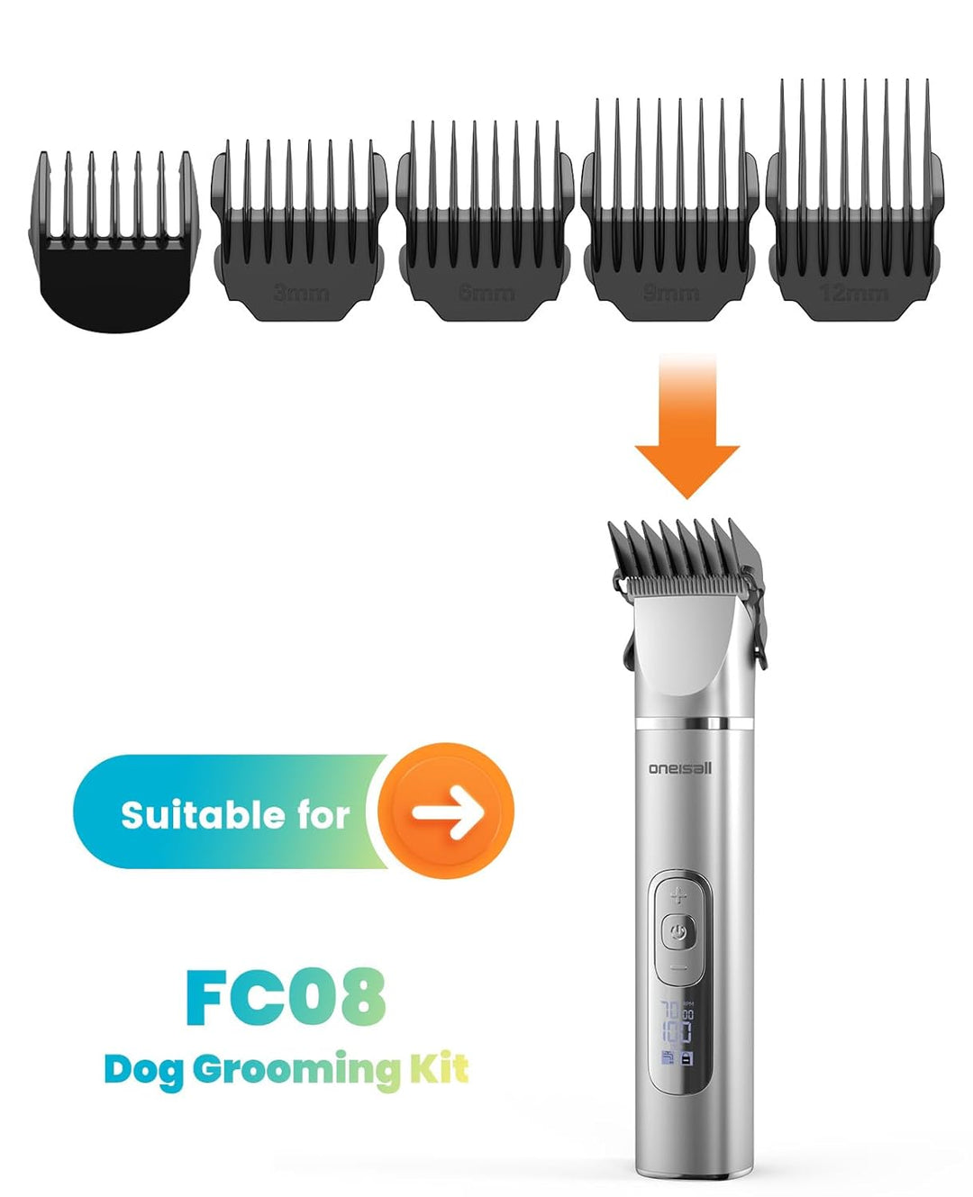 oneisall Aufsatz von 5 Führungskämmen für FC08 4 in 1 Hundeschermaschine Set